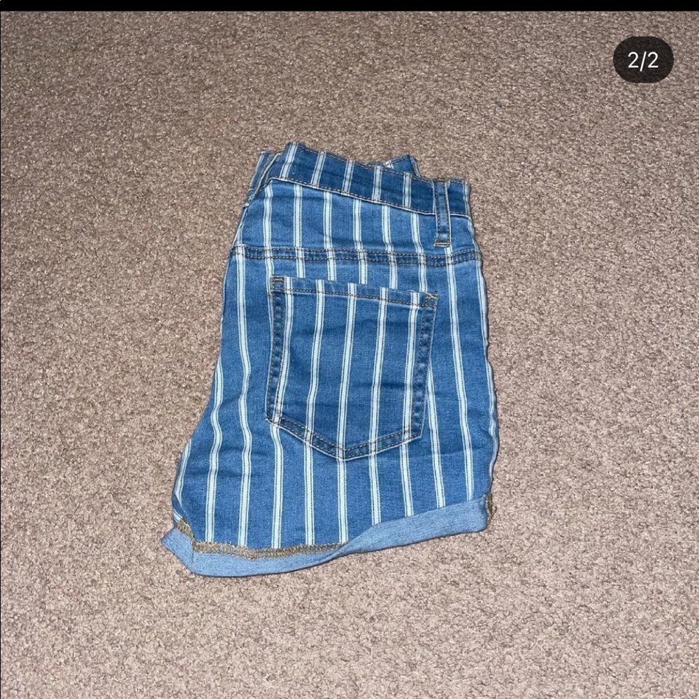 striped denim shorts